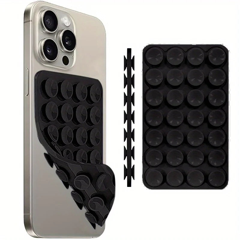 1pc Hands-Free Strong Grip Holder - Silicone Suction Cup Phone Case Mount, Double-Sided - for Selfies & Videos - for iPhone Qme Black