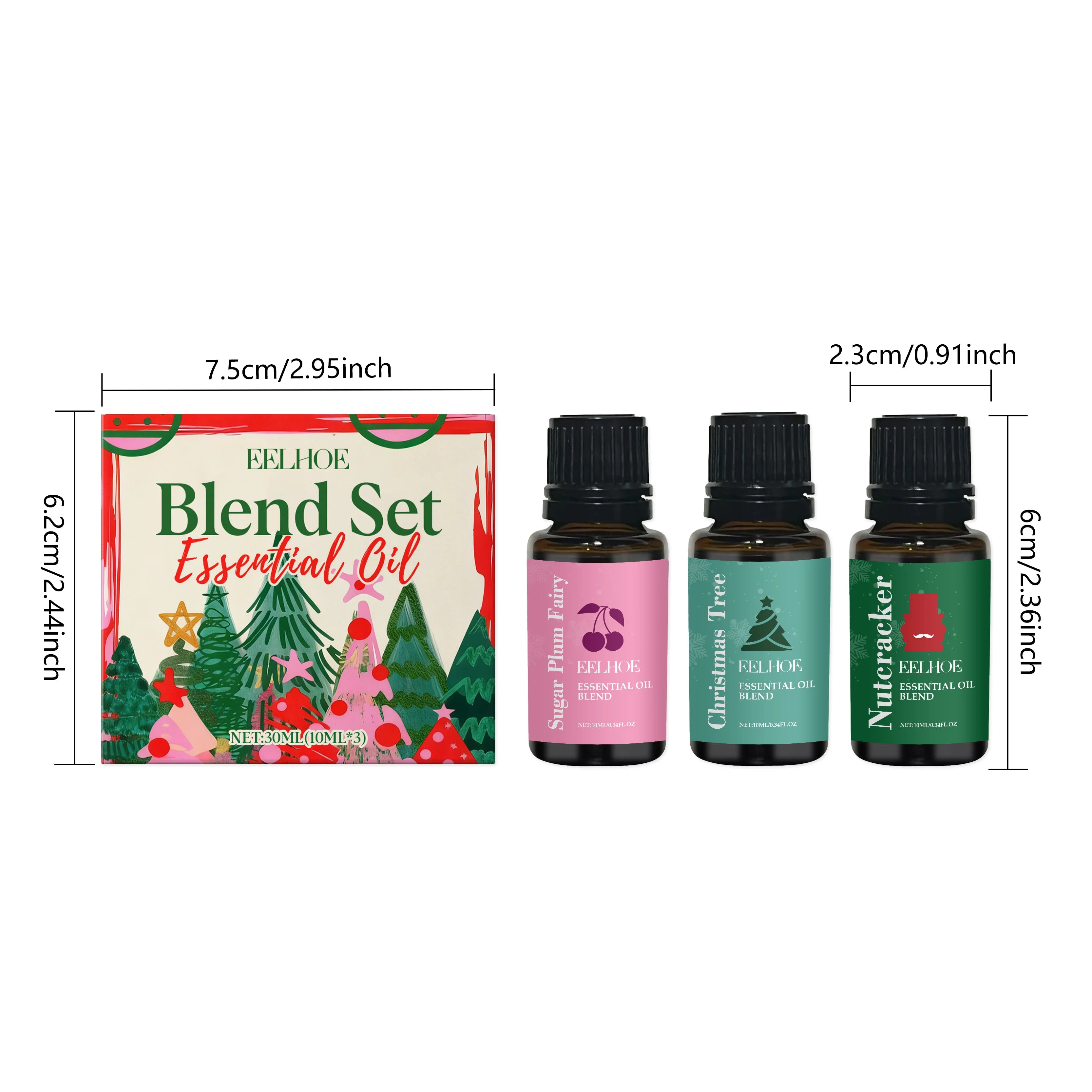 Holiday Moisturizing Fragrance Essential Oil Set for Aromatherapy Diffuser & Skin Care Christmas Gift Scent Relaxing Hydrating Qme 1 Set 30ml