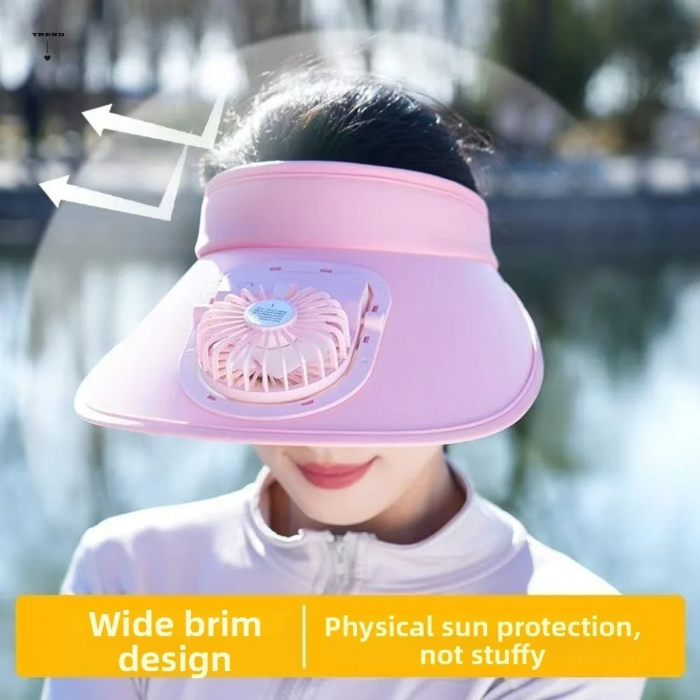 USB Rechargeable Cooling Fan Hat Breathable Large Brim Empty Qme