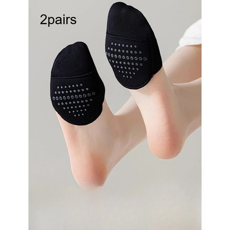 2pairs Women's Invisible Half Toe Socks, Non-Slip Forefoot Pads, Breathable Half Socks for High Heels, Anti-Wear Foot Cushions Qme Black 2pairs One Size
