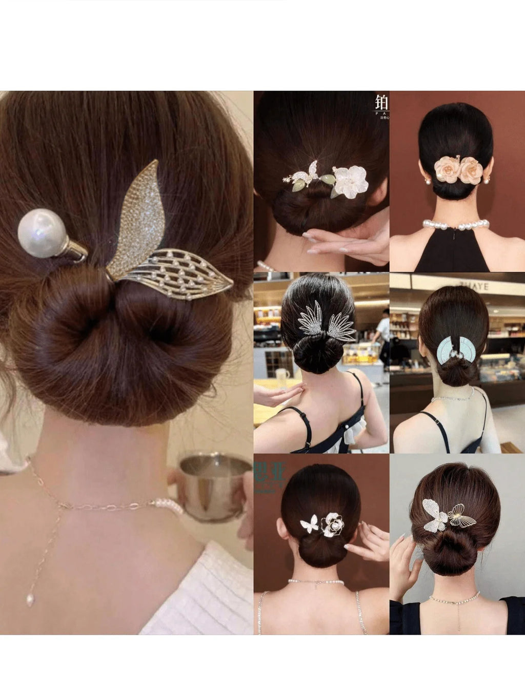 Women's Rhinestone Pearl Decorated Fish Tail Bun Maker Elegant Qme