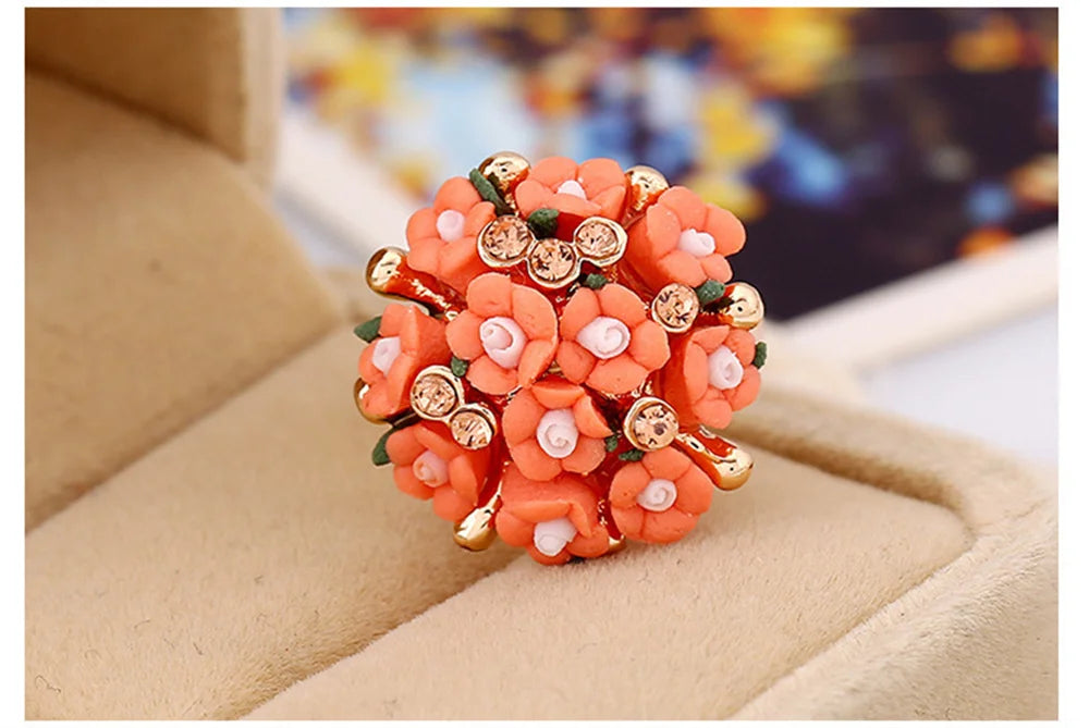 New Jingdezhen New Chinese Ceramic Small Flower Ring with Adjustable Beautiful and Fashionable Women's Gathering Jewelry Qme Orange resizable