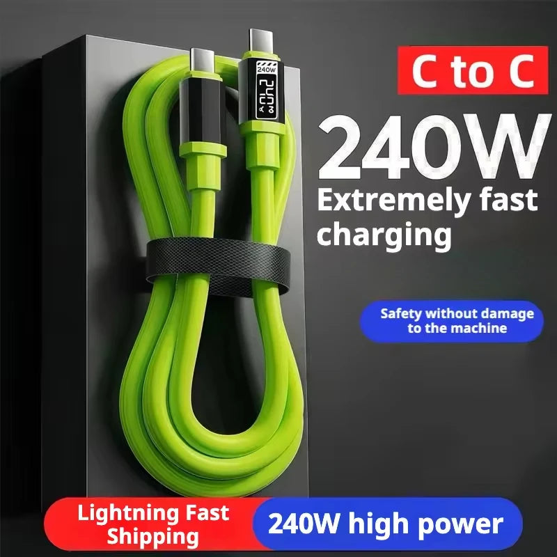 240W Silicone USB C Data Wire For Xiaomi Huawei Samsung iPhone High Power Charger Wire Type C To Type C Fast Charging Data Cable Qme