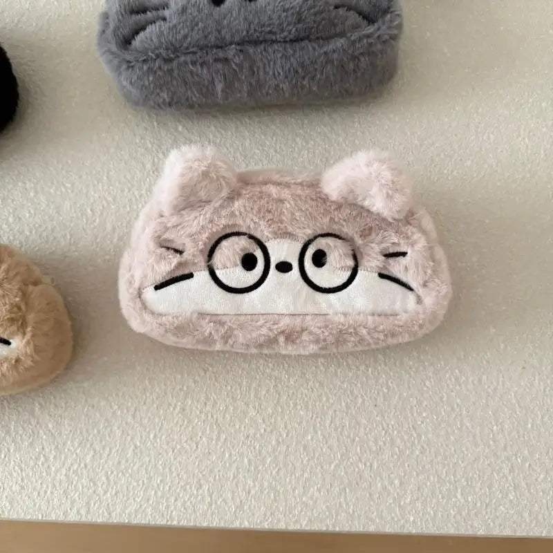 Cute Cartoon Embroidered Plush Cat Printed Pencil Case Student Qme A4