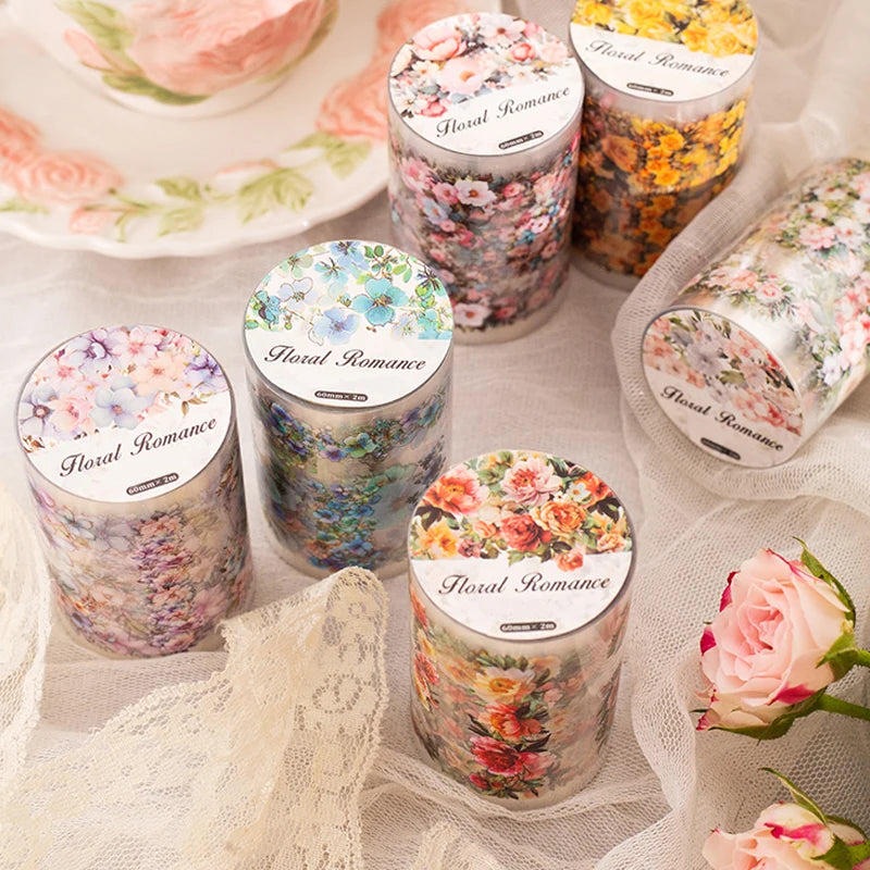 Vintage Floral PET Tape, Perfect for Journal Border Decoration and Gift Wrapping, Versatile for Multiple Uses Qme