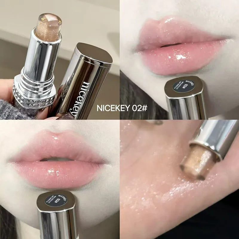 NICEKEY Silver Diamond Lipstick Moisturizing Lips Makeup Pearlescent Transparent Lip Balm Long Lasting Shimmer Lipstick Cosmetic Qme 02