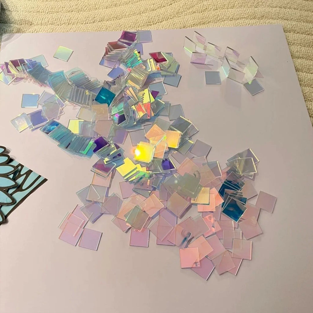 Iridescent Mosaic Tiles Decorative Bulk Stained Glass Tile Lightweight & Portable for Picture Frames Home Decor Art Supplies Qme
