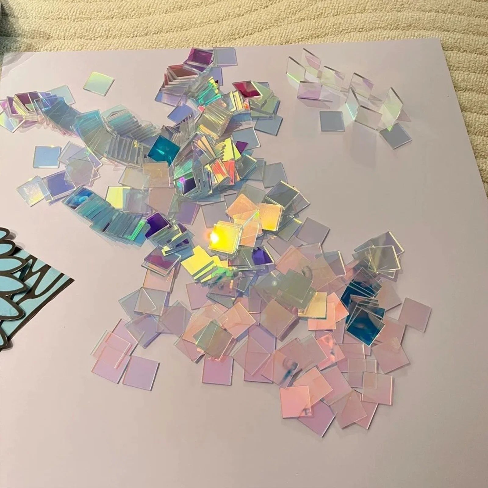 Iridescent Mosaic Tiles Decorative Bulk Stained Glass Tile Lightweight & Portable for Picture Frames Home Decor Art Supplies Qme