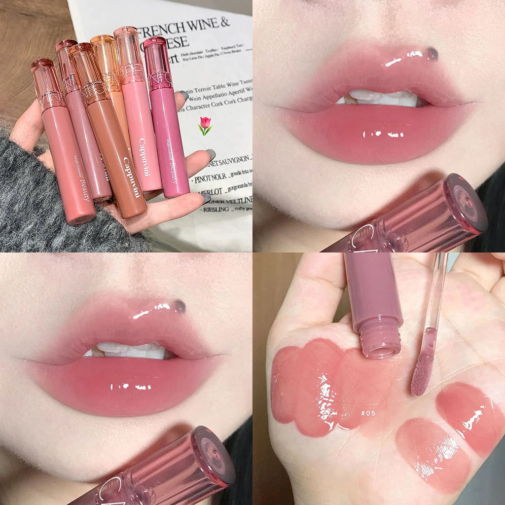 Crystal Jelly Lip Gloss Moisturizing Water-light Clear Lip Oil Waterproof Long Lasting Nude Glossy Grape Red Lip Tint Makeup Qme 05