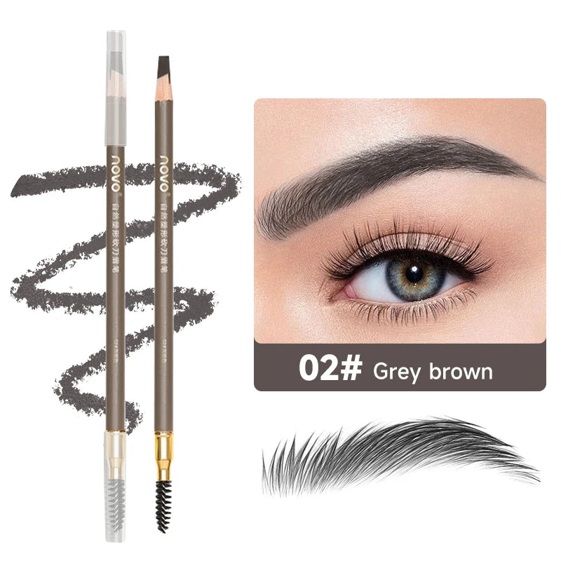 Double-Ended Wooden Evebrow Pencil With Brush,Sweat-Proof,Smudge-Proof,Long-Lasting,Brow Shaping,Natural Matte Qme 02