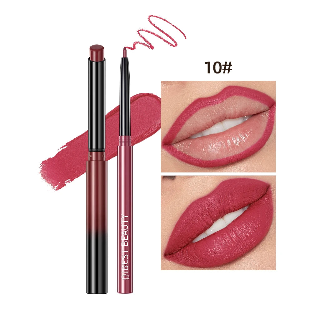 QIBEST Matte Nude Lipstick Pen Long Lasting Lipliner Lip Pencil Waterproof Lip Liner Contour Sexy Red Lip Makeup Set For Women Qme 10