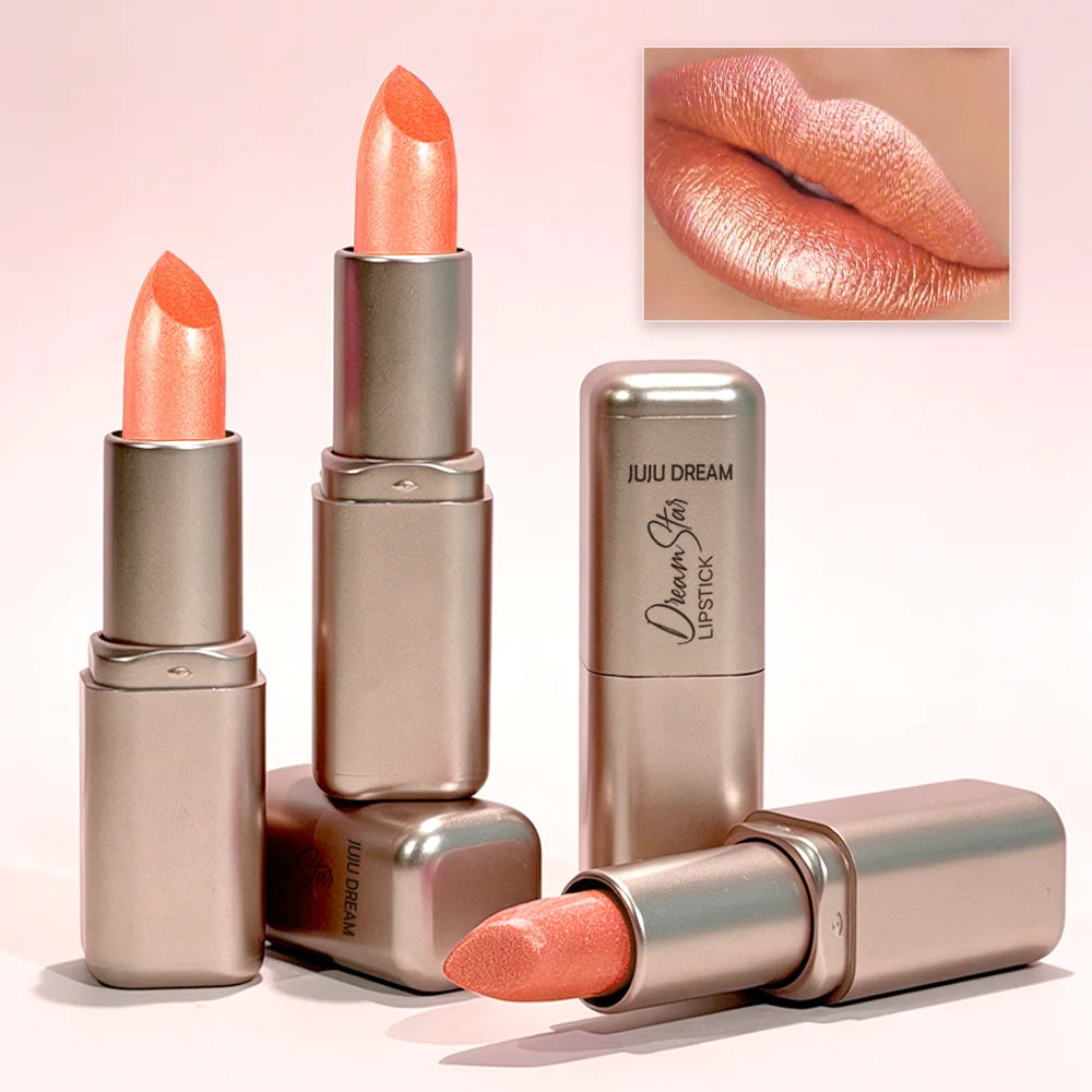 Glitter Pink Lipstick Pearlescent Shimmer Glow Rich Payoff Waterproof Qme
