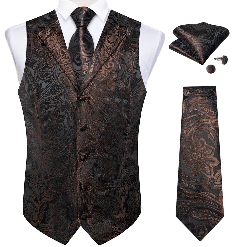 Men's Paisley Suit Vest & Tie Set – Formal Waistcoat with Necktie Pocket Square, Perfect for Weddings and Business Events Qme MJTZ0501 XXXL