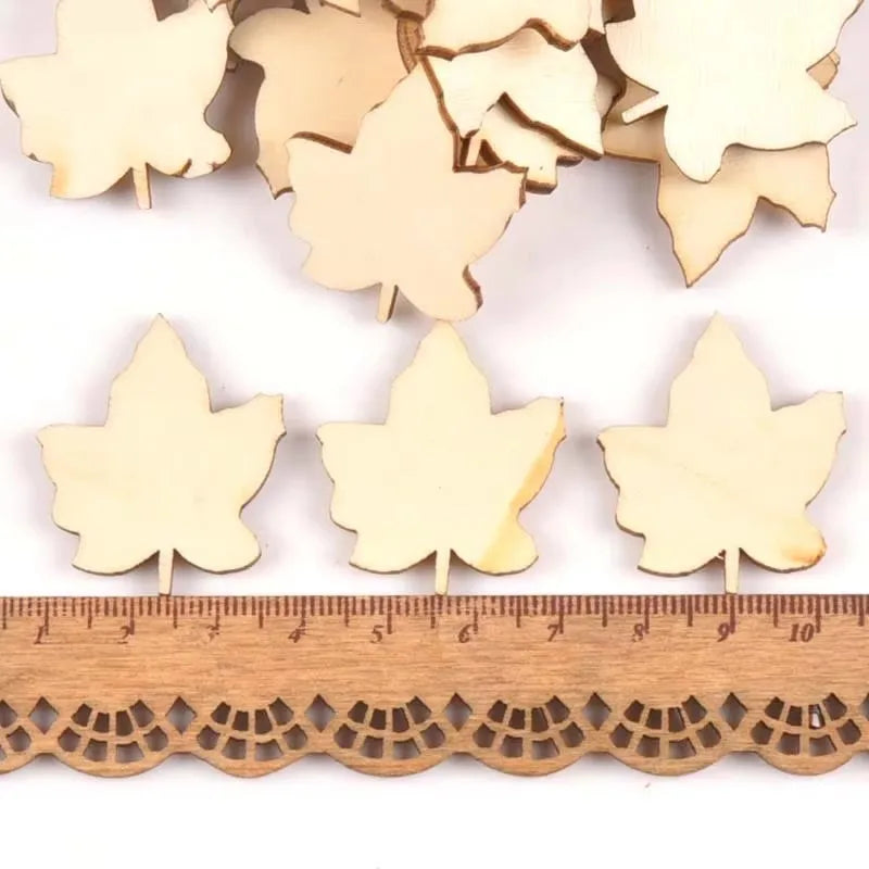 25Pcs 29x33mm Maple Leaf Pattern Unfinished Wood DIY Crafts Scrapbook Wooden Ornaments Handmade Accessories Home Decor m1567 Qme