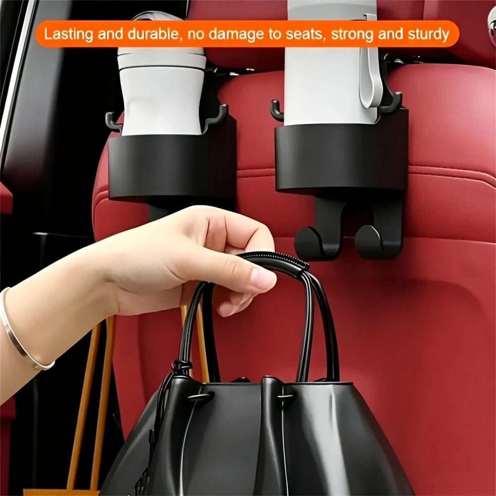 4pcs Three-in-one Car Seat Back Cup Holder, with Double-sized Hooks, Beverage Storage Rack, Universal Hanging Storage Rack Qme