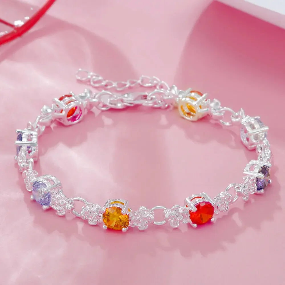 New trending 925 Sterling Silver Charm Luxury Colored Crystal Bracelets for Women Jewelry Fashion Party Wedding Accessories gift Qme 20CM 8INCHES