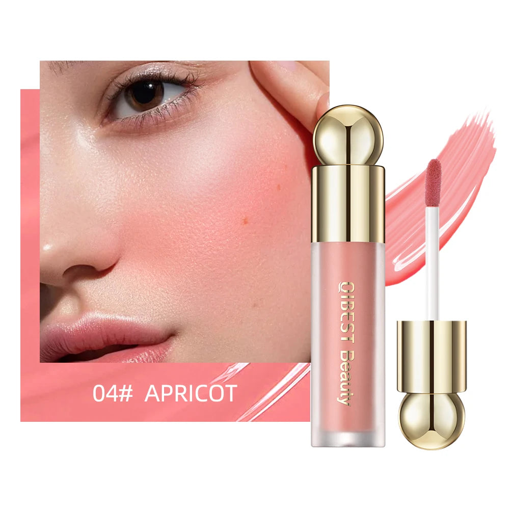 QIBEST Face Liquid Blush Eyeshadow Cheeks Makeup With Cushion Applicator Lightweight Soft Maquiagem Waterproof Smooth CreamBlush Qme Blush 04