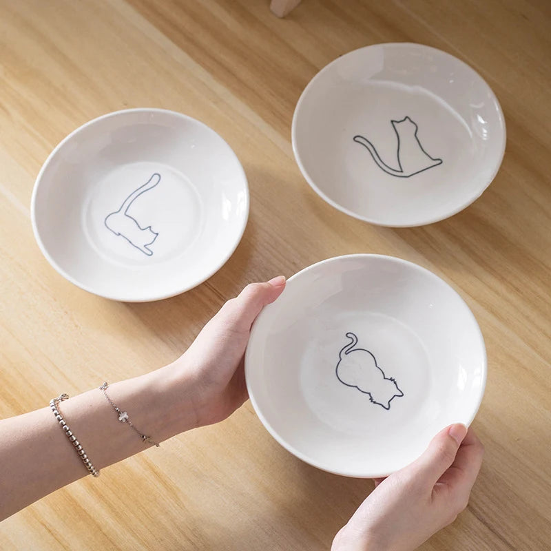 Ceramic Cat Plates With Silicone Anti Slip Pad Pet Cat Snack Bowl Cute Kitten Food Bowl Pet Kitten Water Bowl Pet Supplies Qme