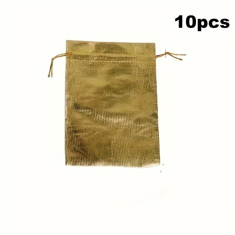 10pcs Drawstring Organza Jewelry Bags, Wedding Party Favor Candy Chocolate Gift Bags, Birthday Party Favors Qme Golden Other