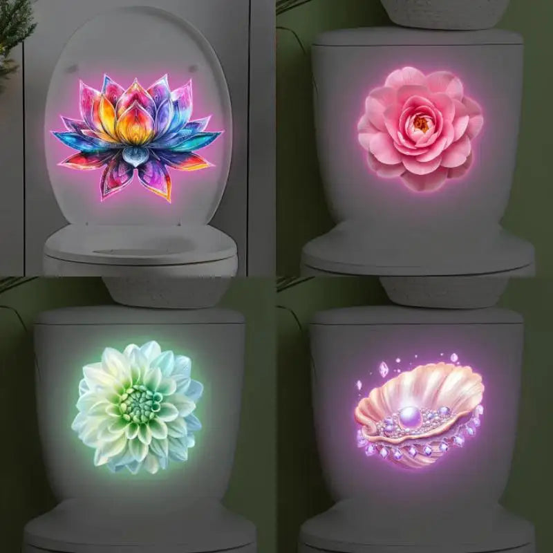Luminous Toilet Sticker Night Light Lotus Wall Decal Seat Cover Qme