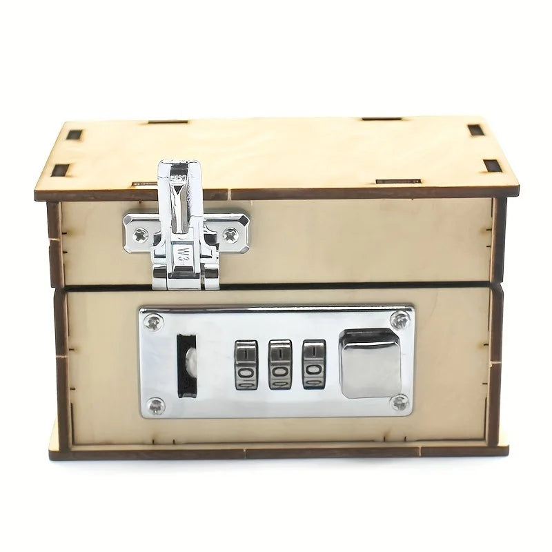 Treasure Box 3D Wooden Handmade Mechanical Password Box DIY Locked Engraved Password Box Birthday Gift Jigsaw Model Kit Qme