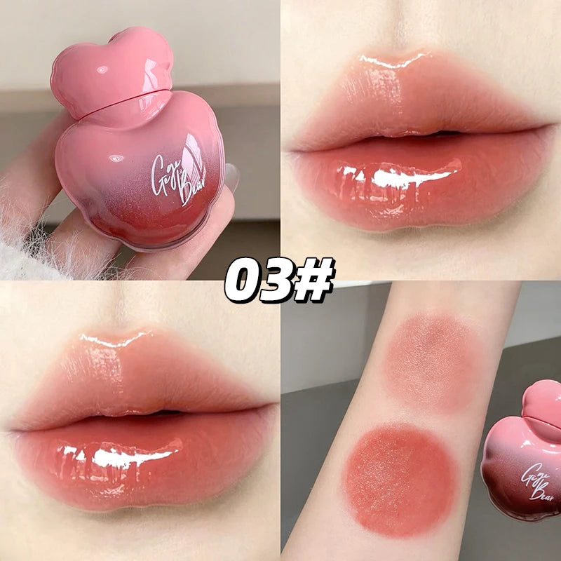 Gege Bear Heart Shape Water Light Lip Llaze Mirror Lipstick Gloss Qme GX1373-3