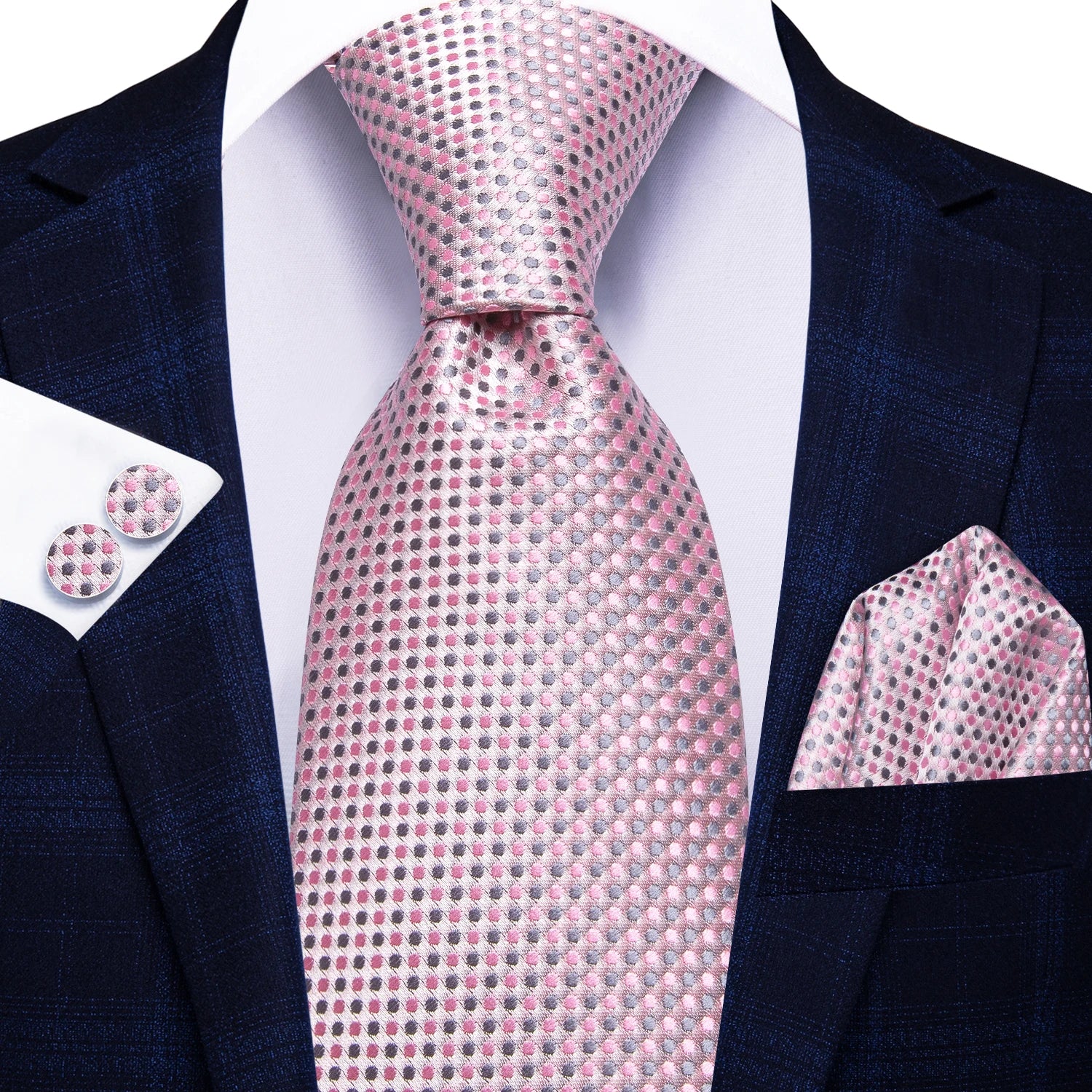 Hi-tie Floral Pink Purple Blue Men Elegant Necktie Handkerchief Qme N-3946
