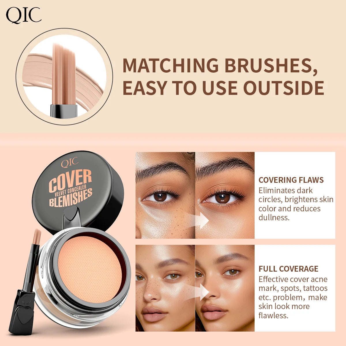 QIC Hydrating Eye Brightening Concealer Contour Cream Full Coverage Long Lasting Correcting Eye Concealer, Perfect Look Makeup Qme