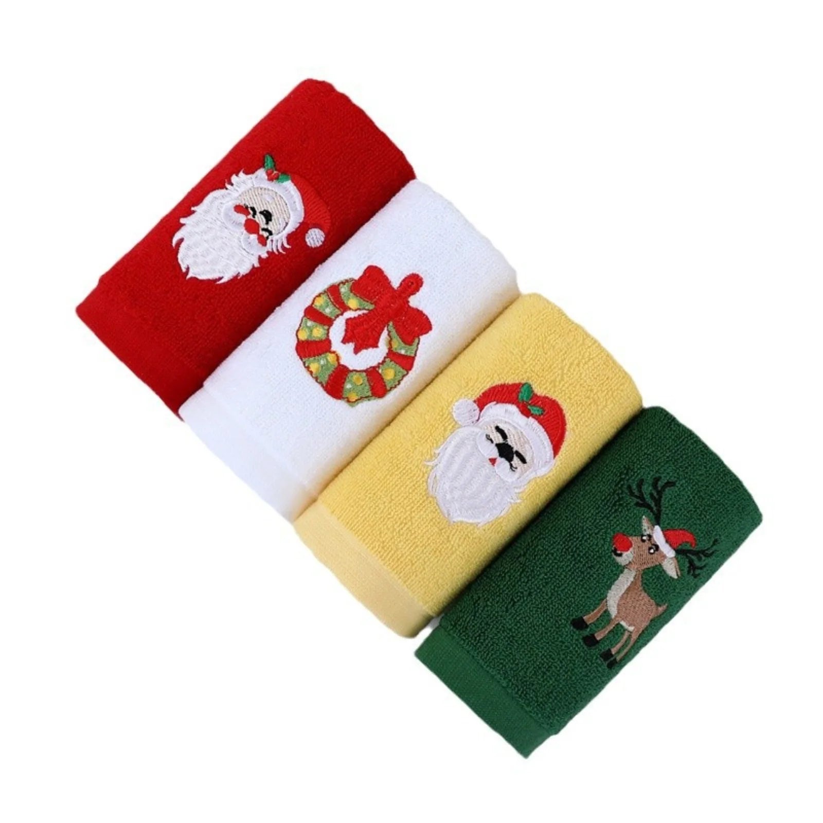 4pcs Christmas Theme Embroidered Cartoon Face Washing Towel Soft Absorbent Hand Washcloth Towels for Home Bathroom Use Xmas Gift Qme One Size