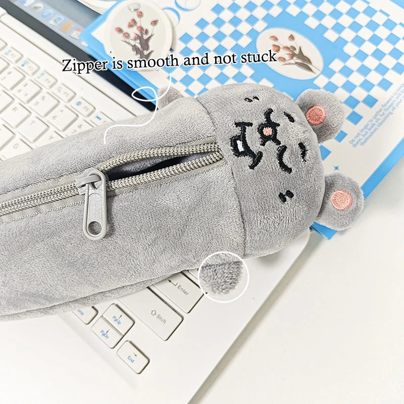 Pencil Case Cartoon Smiling Mouse Plush Cute Student Stationery Bag Qme