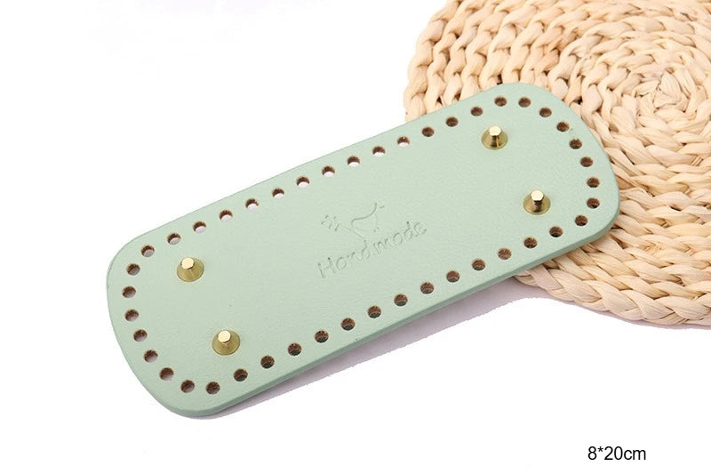PU Leather Bag Bottoms - Rectangle Crochet Bag Base with Rivets Qme Light green