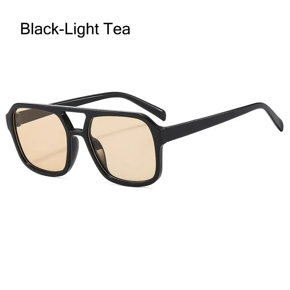 Punk Square Frame Sunglasses Anti-UV Retro Sunglasses Beach Eye Protection Black Shades Glasses for Women Men Travel Accessories Qme Black Tea