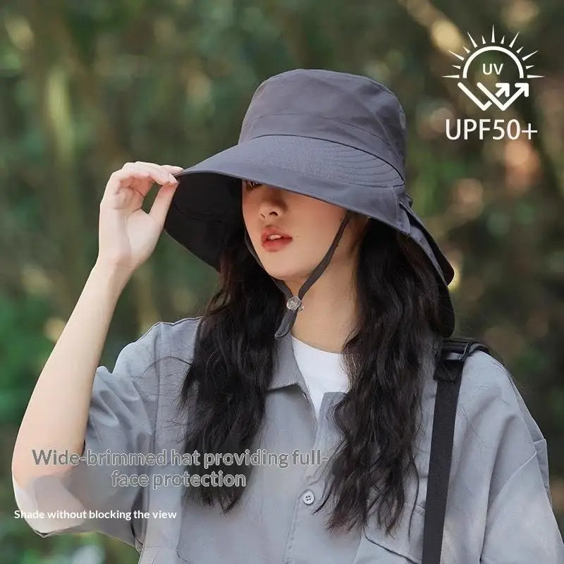 Solid Wide Brim Sun Hat Korean Neck Cover Protection Adjustable Women Qme