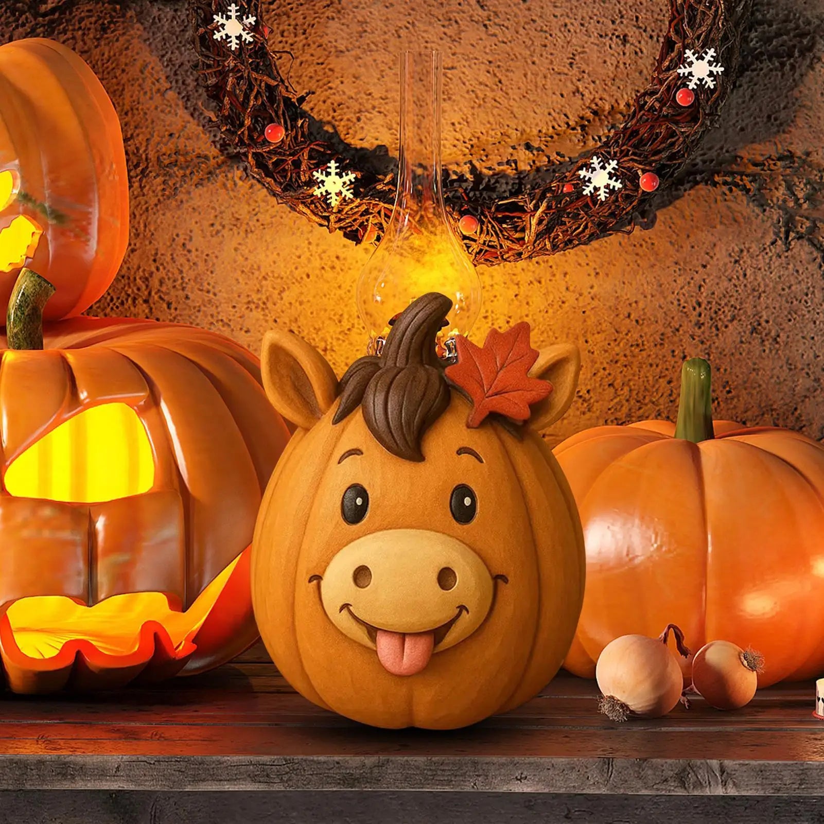 Farm Animal Pumpkin Decorations Cow Duck Sheep Chicken Desk Figurine Qme