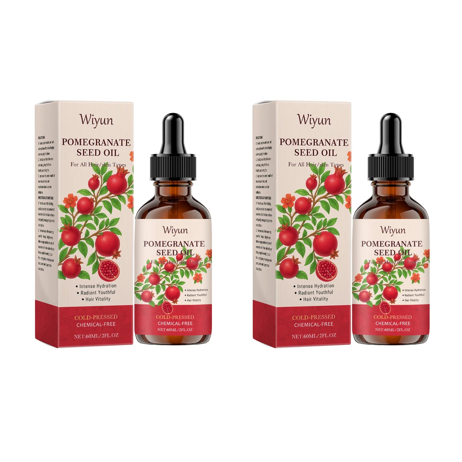 Pomegranate Seed Oil Hydrating Multi-Purpose Oil for Body Hair Nourish Scalp Hair Improve Dryness Tightening Smoothing Body Oil Qme 2 x 60ml Boxed