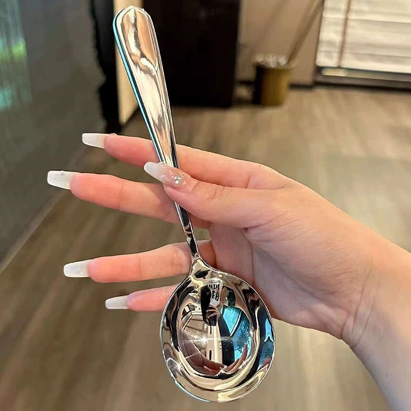 Stainless Steel Round Spoon Net Red Golden Dinner Long Handle Qme