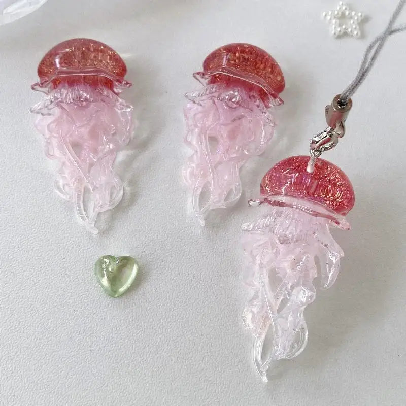 Creative Jelly Color Jellyfish Charm Keychain Y2K Beaded Pendant Phone Chain Car Hanging Decoration Bag Pendants Ornament Gifts Qme A4