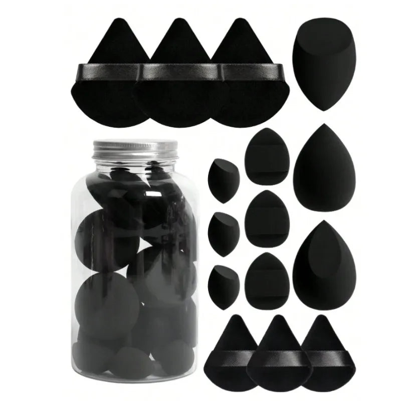 15 Sponges Storage Jar Makeup Hygienic Dual-use Foundation Creams Air Qme black
