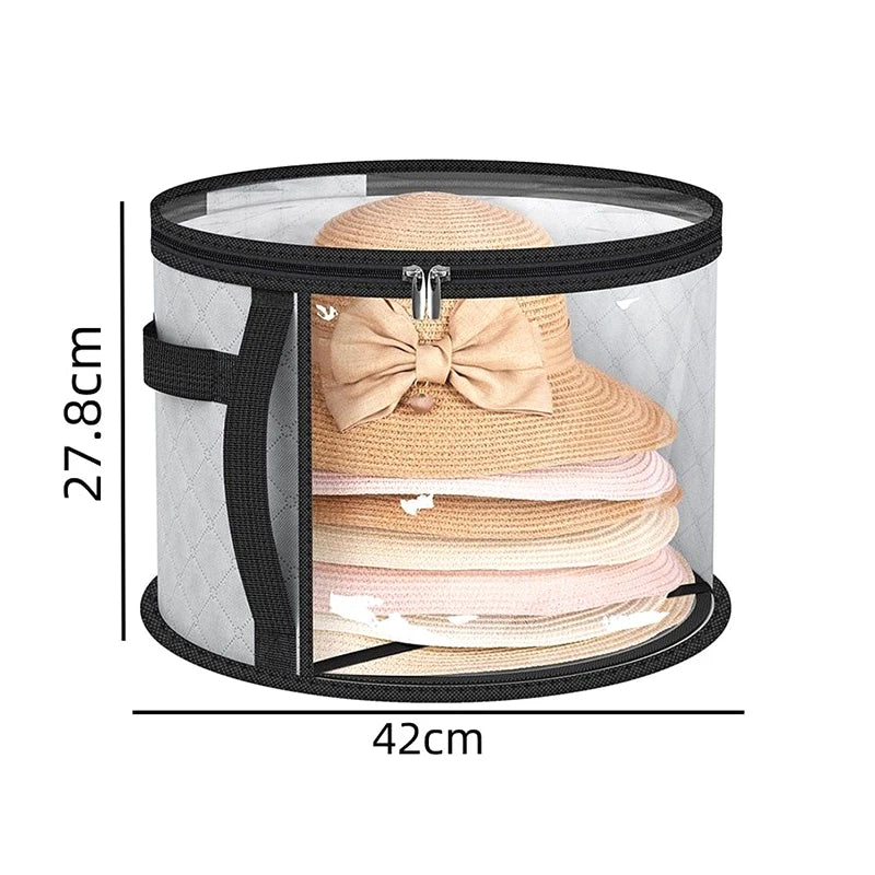 Bucket Clothes Organizers Zippered Lid Travel Bags Hat Storage Box Qme Gray