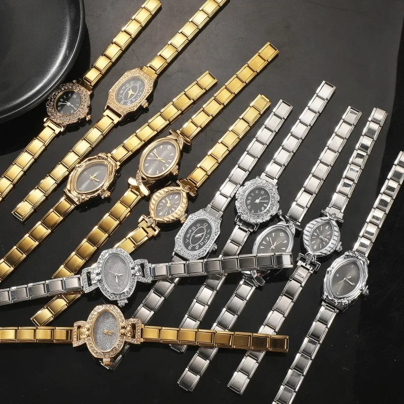 New Women's Men's DIY 9MM Width Italian Elastic Charm Stainless Oval Watch Bracelet Bangle For Party Friend Birthday JewelryGift Qme