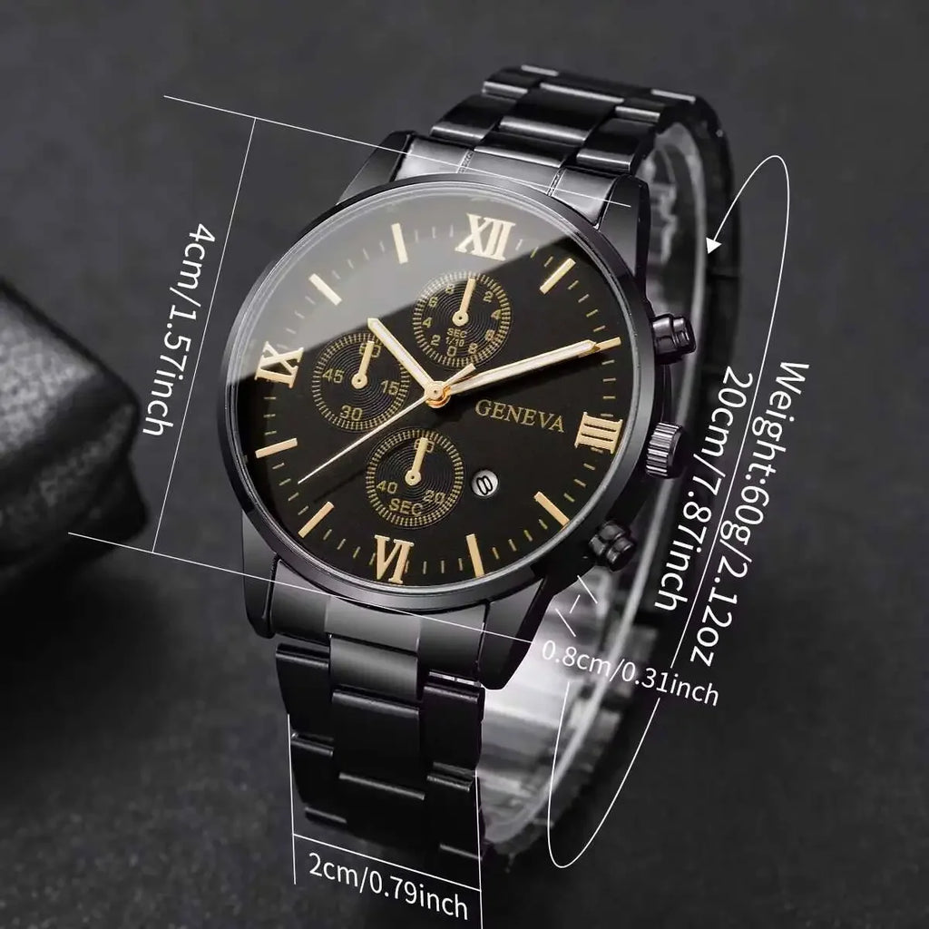 Business Fashion Three-Calendar Men's Watch Steel Band Glass Quartz Qme