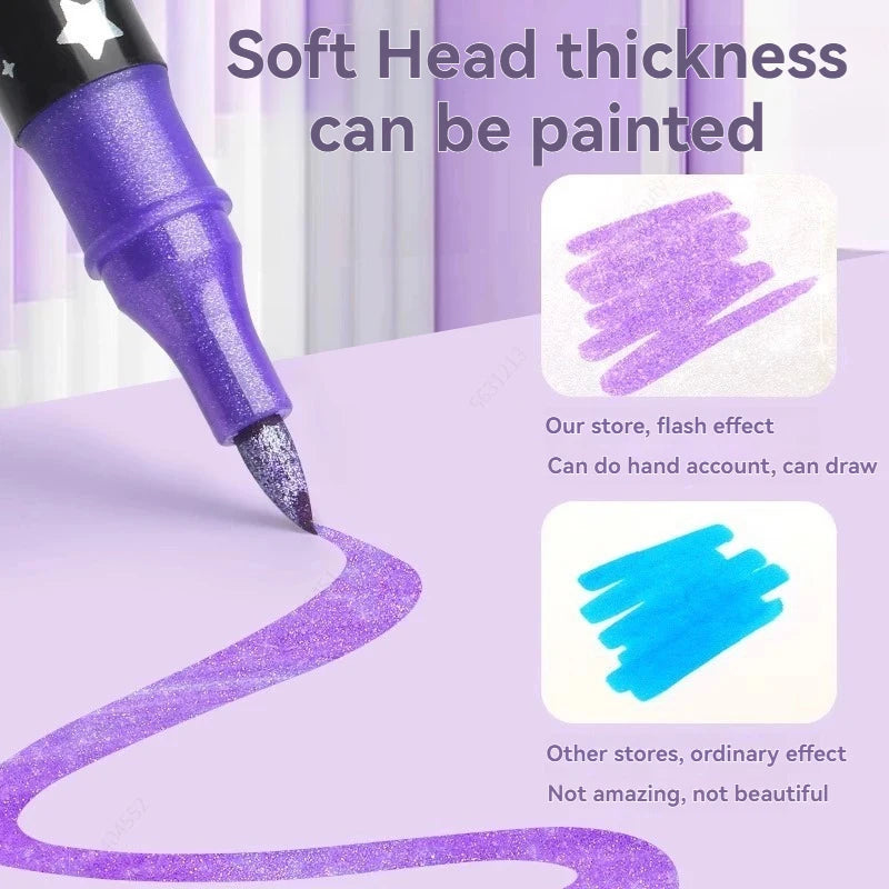 Glitter Double Tips Markers Pens, Shimmer Markers Glitter Writing Drawing Pens for Christmas Card Birthday Greeting DIY Art Qme