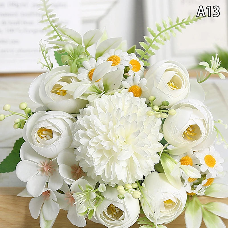 Artificial 1PC Flowers Wedding Home Bedroom Decoration Bridal Bouquet Garden Fake Silk Roses Hydrangeas Vase For Board Outdoors Qme style 19