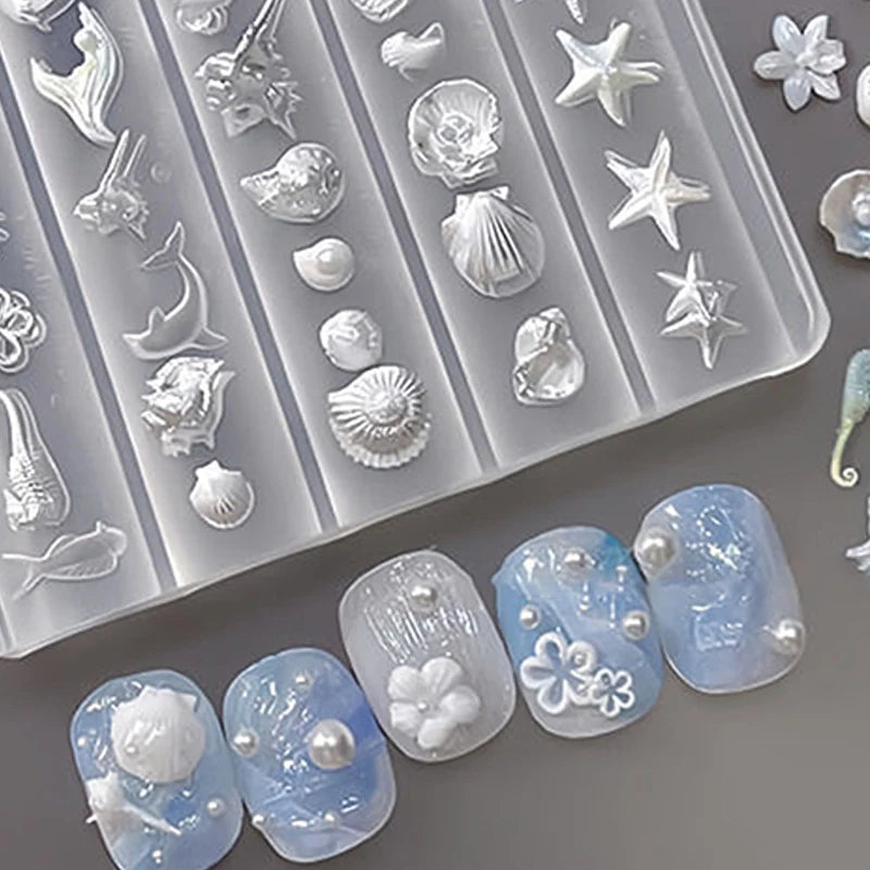 Nail Art Mold Lily Flower Sea Shell Conch Coral Starfish 3D Acrylic Qme