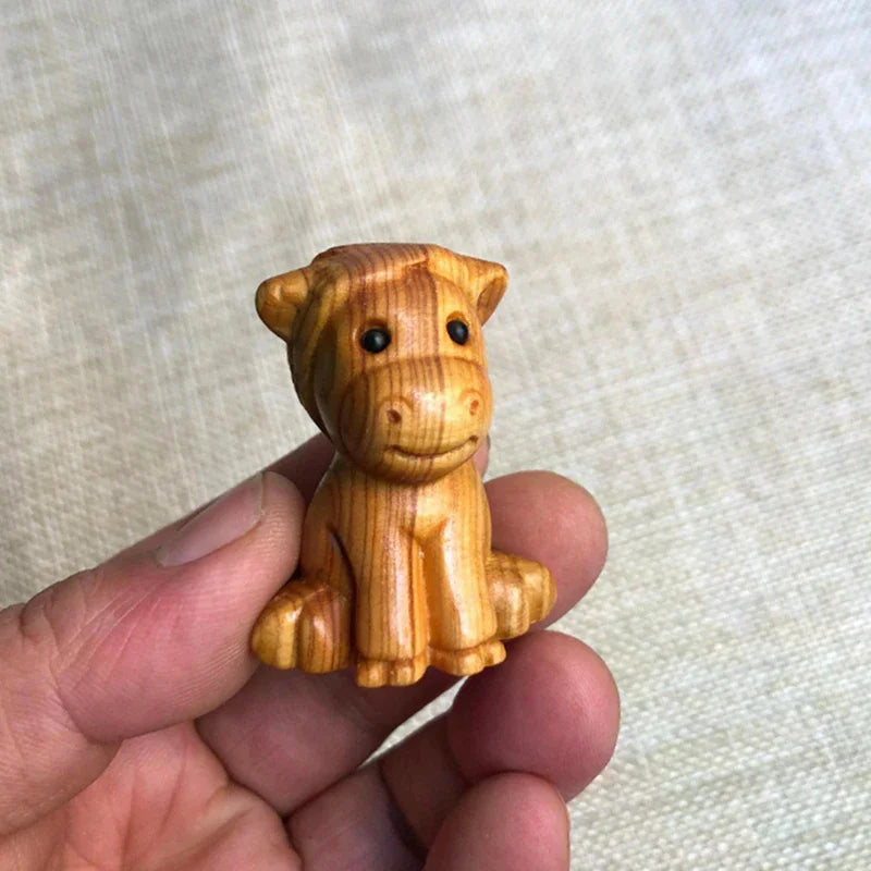 Mini 1/2pcs Wood Carving Chinese New Year Horse Ornaments Zodiac Statue Cute Horse Decor Office Desktop Decor Car Decoration Qme