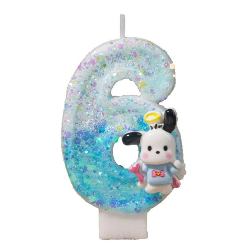 Pacha Dog 0-9 Numbered Birthday Candles Pink Cartoon Cake Topper Decorations Student Birthday Party Supplies Qme