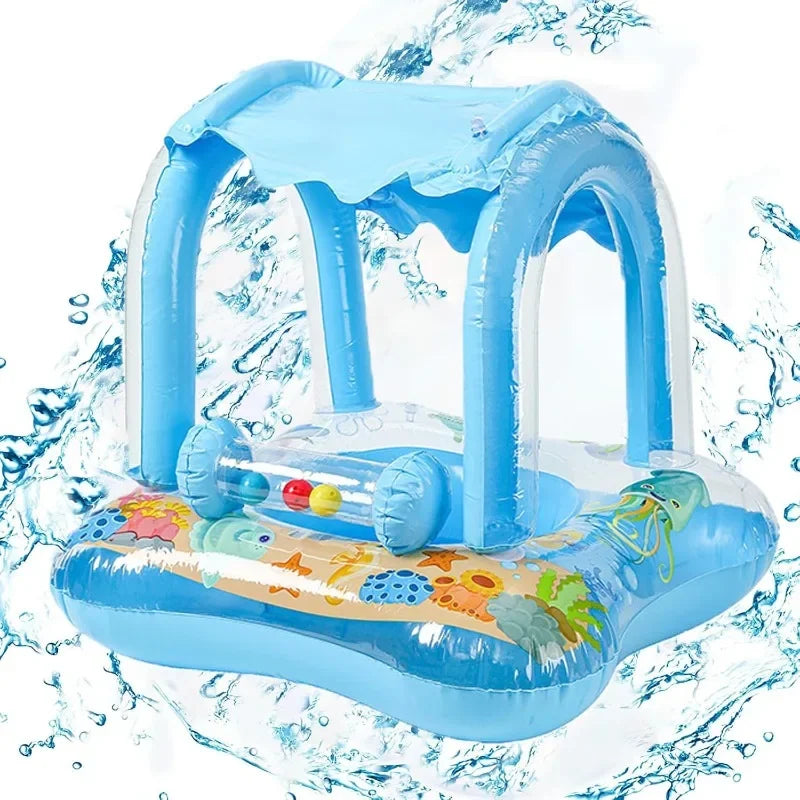 Baby Pool Float with Sun Protection Canopy Blow Up Swimming Pool Toys for Toddlers Baby Pool Float Toddler Pool Float for Baby Qme