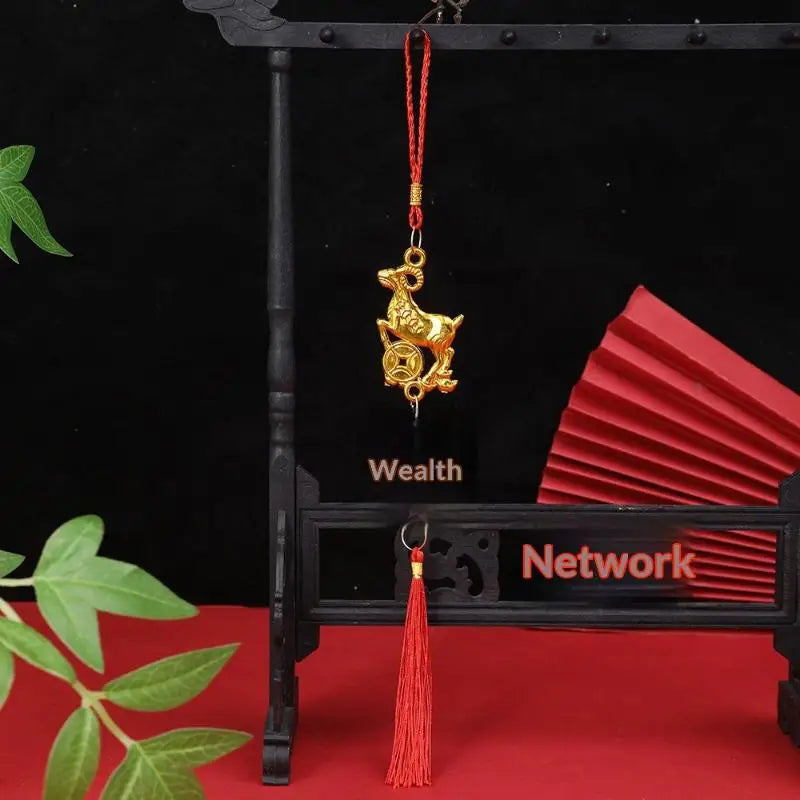 Chinese New Year 2027 Goat Hanging Ornaments Gold Lucky Design Red Tassels For Spring Festival Home Wall Decor Qme A18
