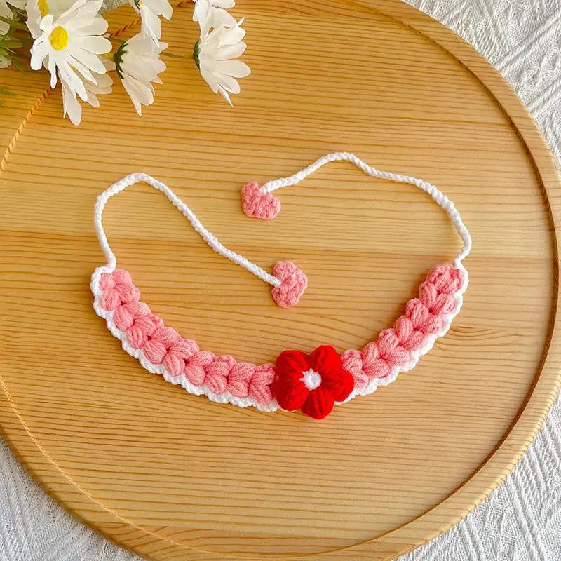 Soft Pet Scarf Drool Bib Dog Cat Knit Accessories Cute Woven Flower Qme A12