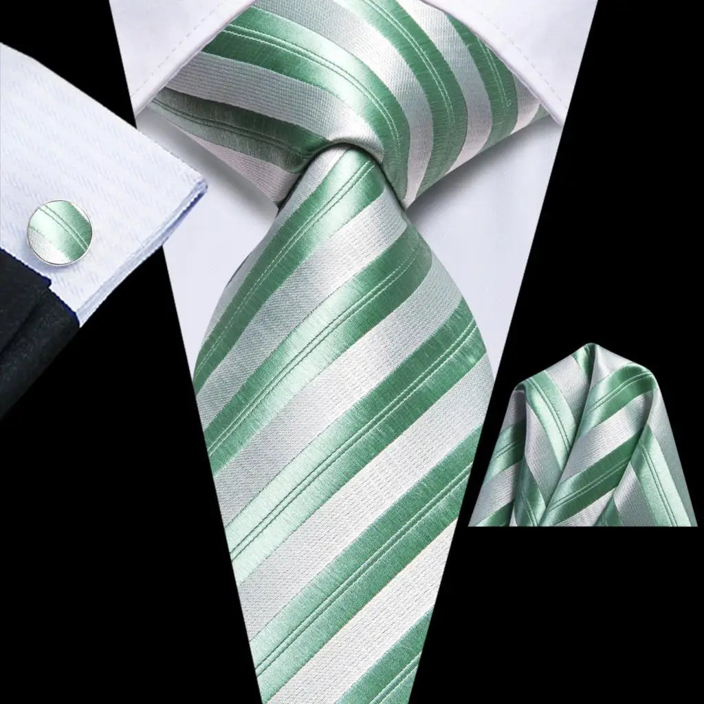 Hi-Tie Striped Navy Blue Mens Fashion Necktie Handkerchief Cufflinks for Tuxedo Accessory Classic Silk Luxury Tie for Man Gift Qme SN-3786